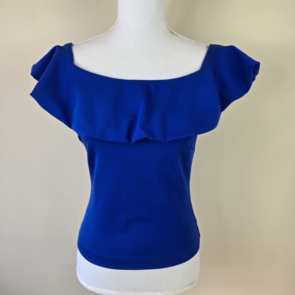 Ted Baker Top Womens US 4 Blue Perui Ruffle Detail Fitted Zip Back